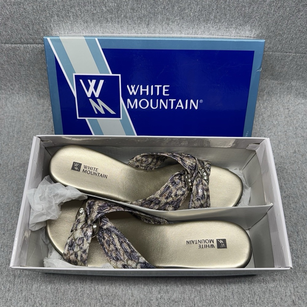 White Mountain Sandals Womens Sz 9 M Reach Slide Bronze E - Print Wedge Heels